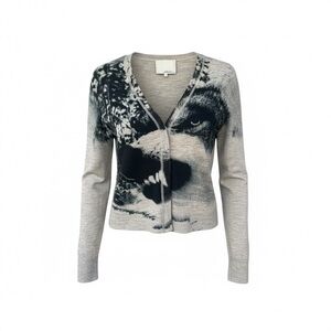 3.1 Phillip Lim Wool & Cashmere Sweater Cardigan - Size Medium - Wolf Print